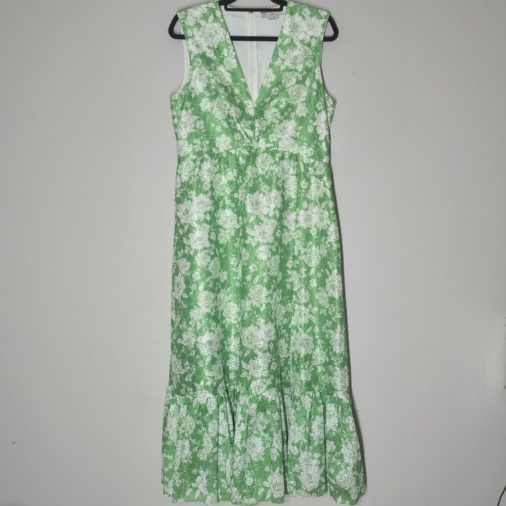 Sachin‎ & Babi x Dillards Floral Eyelet Midi Dress Womens 12 Green White